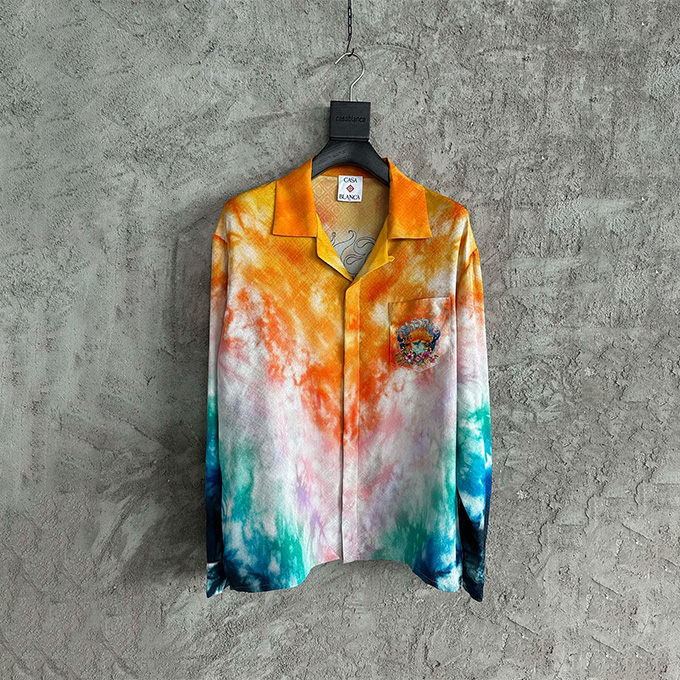 casablanca tie-dye print silk long-sleeve shirt